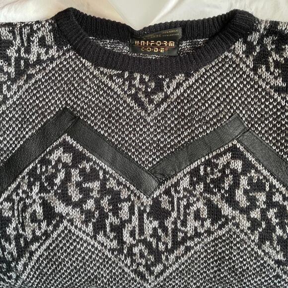 VINTAGE 80s Uniform Code Men's Patterned Sweater with Leather Trim Size XL - Picture 5 of 5